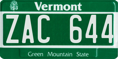 VT license plate ZAC644