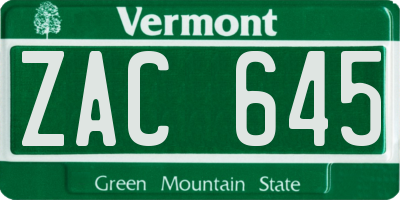 VT license plate ZAC645
