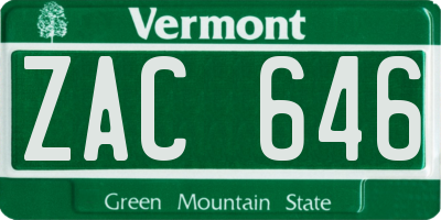 VT license plate ZAC646