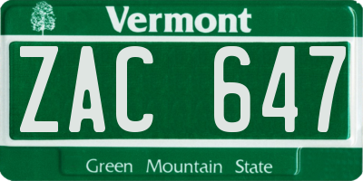 VT license plate ZAC647