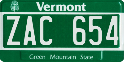 VT license plate ZAC654