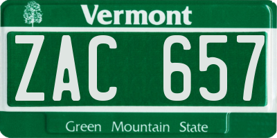 VT license plate ZAC657