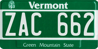 VT license plate ZAC662