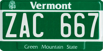 VT license plate ZAC667