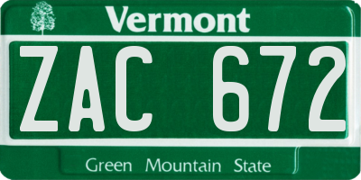 VT license plate ZAC672