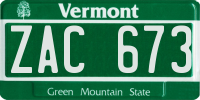 VT license plate ZAC673
