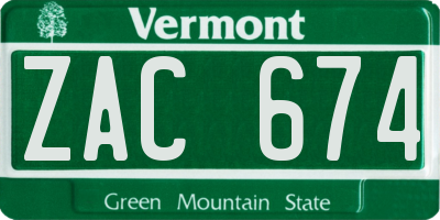 VT license plate ZAC674
