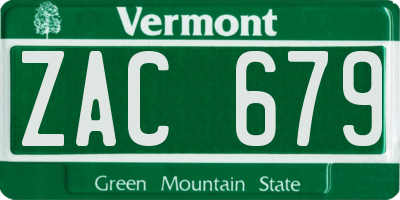 VT license plate ZAC679
