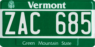 VT license plate ZAC685