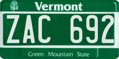 VT license plate ZAC692