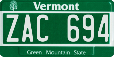 VT license plate ZAC694