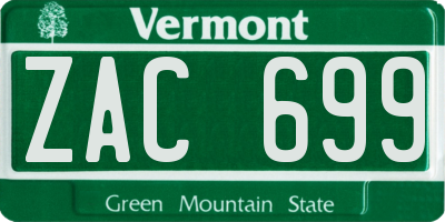 VT license plate ZAC699