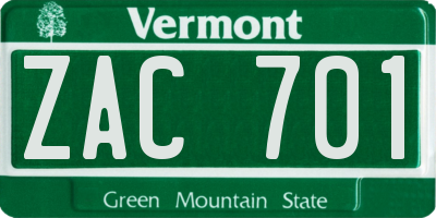 VT license plate ZAC701