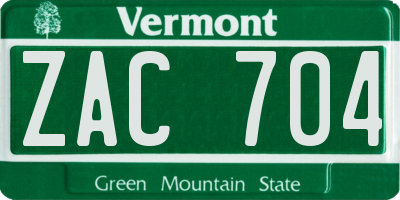 VT license plate ZAC704