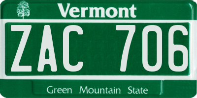 VT license plate ZAC706
