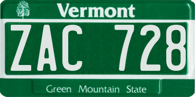 VT license plate ZAC728