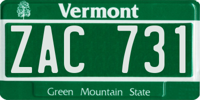 VT license plate ZAC731