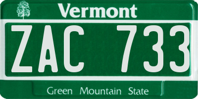 VT license plate ZAC733