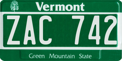 VT license plate ZAC742