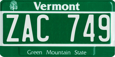 VT license plate ZAC749