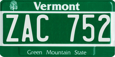 VT license plate ZAC752