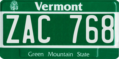 VT license plate ZAC768