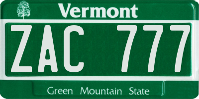 VT license plate ZAC777