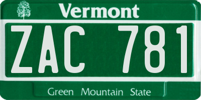 VT license plate ZAC781