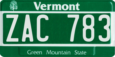 VT license plate ZAC783