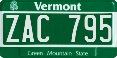 VT license plate ZAC795