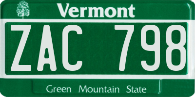 VT license plate ZAC798