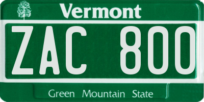 VT license plate ZAC800