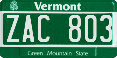 VT license plate ZAC803