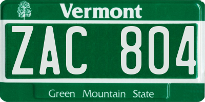 VT license plate ZAC804