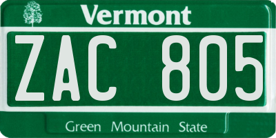 VT license plate ZAC805