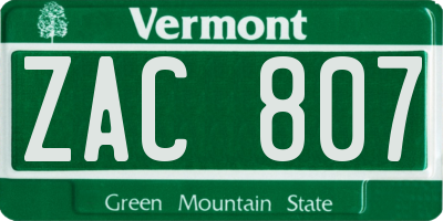 VT license plate ZAC807
