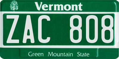VT license plate ZAC808