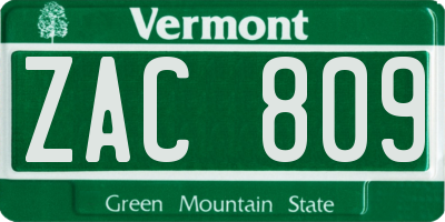 VT license plate ZAC809