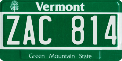 VT license plate ZAC814