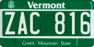 VT license plate ZAC816
