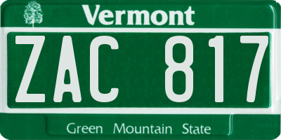 VT license plate ZAC817