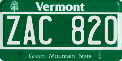 VT license plate ZAC820
