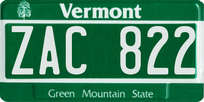 VT license plate ZAC822