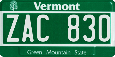 VT license plate ZAC830