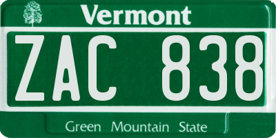 VT license plate ZAC838