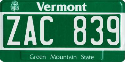 VT license plate ZAC839