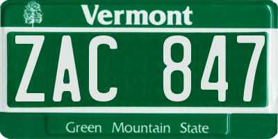 VT license plate ZAC847