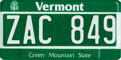 VT license plate ZAC849