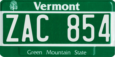 VT license plate ZAC854