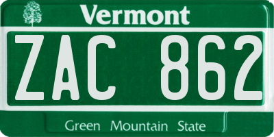 VT license plate ZAC862